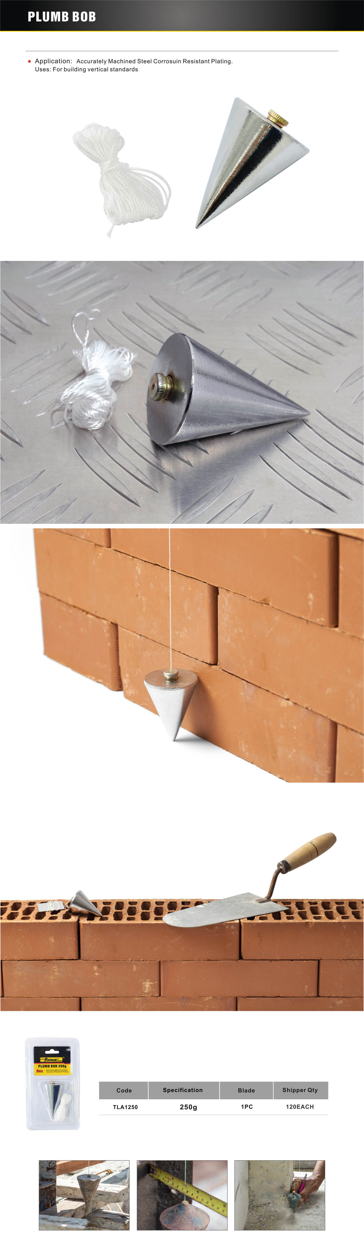 9oz (250g) Steel Plumb Bob